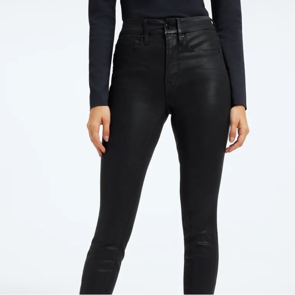Good American Black Blackest Black Coated High Waist Skinny Jeans Size 26